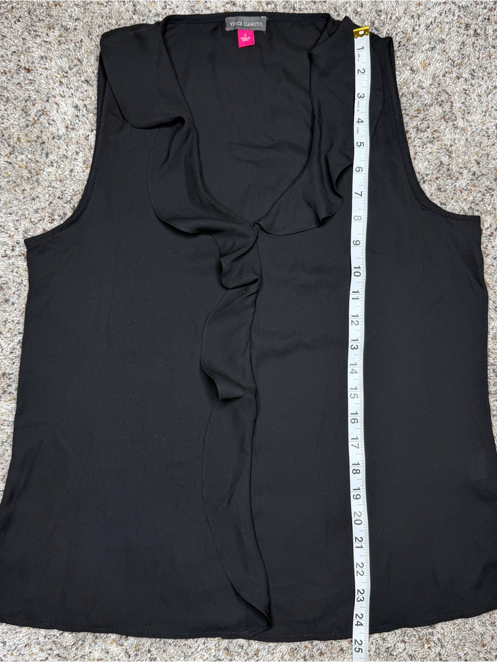 Vince Camuto Ruffle Neck Sleeveless Georgette Blouse Rich Black Small S NWT - Picture 9 of 9